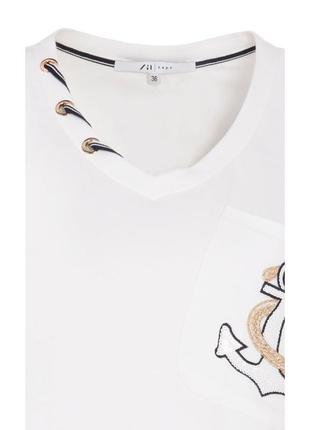 Блузка трикотажная хлопковая с коротким рукавом якорем пайетками zaps zoluda 005 белая3 фото