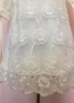 Платье белое кружевное, гипюр, сетка, тюлевое, рукава буфы фонари, цветы8 фото