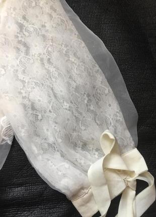 Платье белое кружевное, гипюр, сетка, тюлевое, рукава буфы фонари, цветы4 фото
