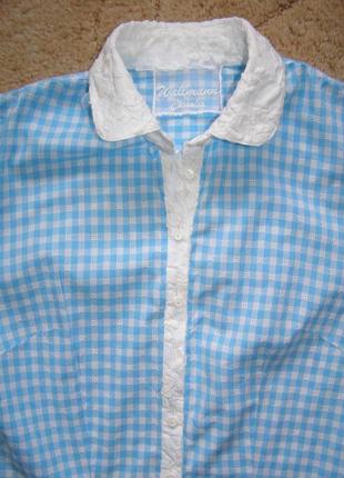 Блузка рубашка женская голубая клеточка wallmann (австрия),s , m4 фото