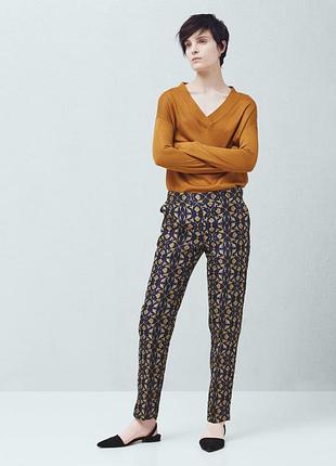 Брюки штаны mango синие в узор цветок под гобелен гобеленовые
