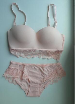Новий комплект нижньої білизни мереживо персик