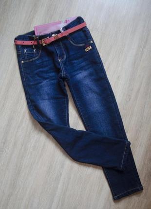Фірмові утеплені джинси seagul з ременем темно синього кольору  дівчинці