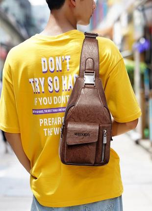 Чоловічий однолямочный рюкзак чоловіча сумка через плече бананка weixier3 фото