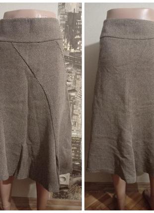 Юбка теплая, шерсть, бежевая в черную полоску, размер л-хл