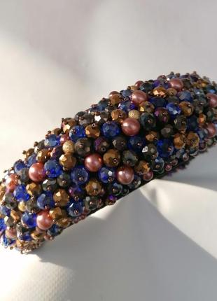 Разноцветный широкий объемный высокий обруч ободок для волос с бусинами стильный тренд