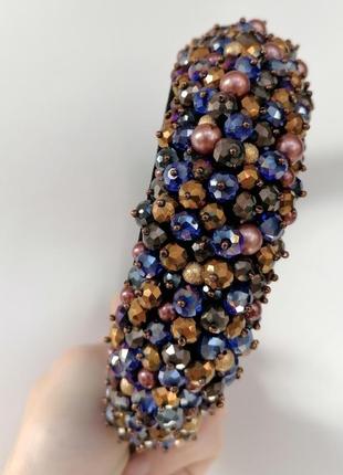 Разноцветный широкий объемный высокий обруч ободок для волос с бусинами стильный тренд