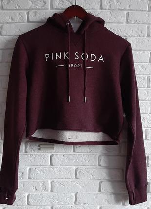 Стильная укороченная худи на флисе  Pink soda худи.