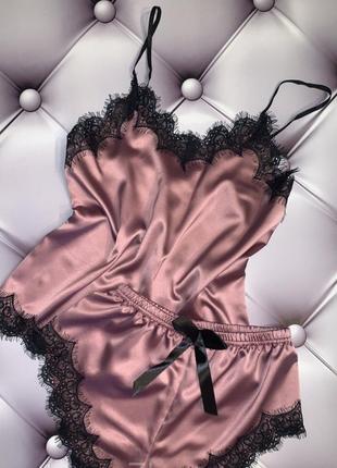 Атласна піжама атласна піжамка з мереживом сексуальна піжама шовк майка шорти сексі