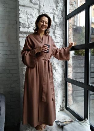Довгий халат з натурального льону, жіночий довгий лляний халат2 фото