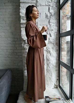 Довгий халат з натурального льону, жіночий довгий лляний халат3 фото