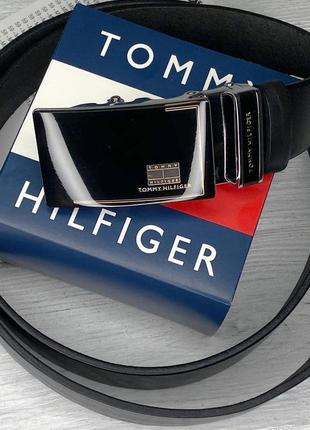 Чоловічий ремінь tommy hilfiger чорний з пряжкою автомат / на подарунок чоловікові 14 лютого