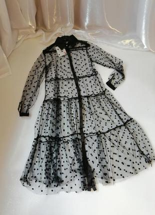 Прозрачная накидка платье рубашка сетка в горох10 фото