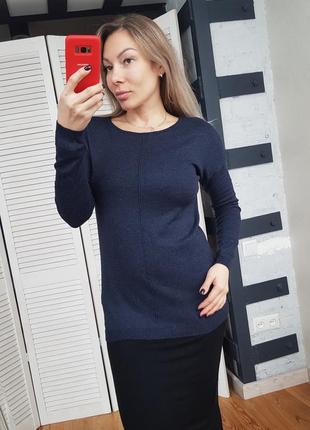Темно-синій джемпер з фактурної смугою по переду