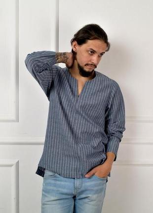 Мужская летняя рубашка из льна, льняная мужская рубашка6 фото