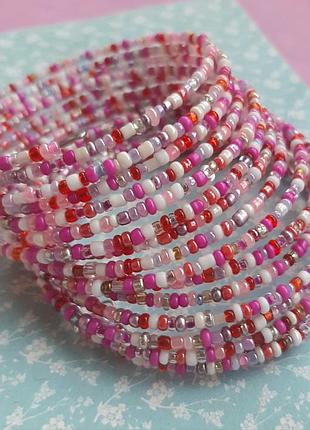 Многорядный браслет проволк бисер разноцв розов мемори hand made бижутер бохо этно стил