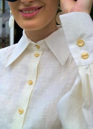 Лляна нарядна блузка, жіноча ділова блузка, сорочка з натурального льону6 фото