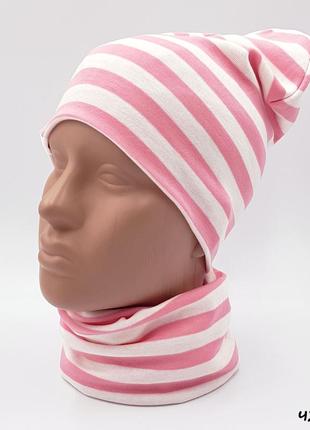 Демісезонна шапка рожева і хомут,снуд, шапочка пудра, комплект біні, лопата2 фото