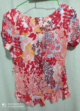 Х6. хлопковая тоненькая летняя женская блуза с цветами с коротими рукавами пояском хлопок хб3 фото