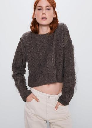 Zara оверсайз свитер с воланами с шерстью в составе4 фото