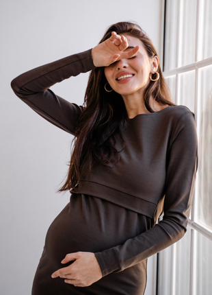 Сукня для вагітних з секретом для годування хакі (платье для беременных, секрет для кормления)8 фото