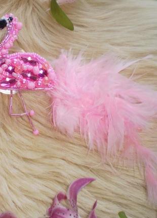 Брошка ручної роботи розовий фламінго/брошь фламинго ручной работы2 фото