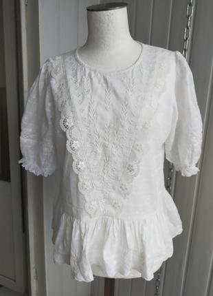 Блуза с вышивкой кружевом оборками , casual collection by f&f, 38