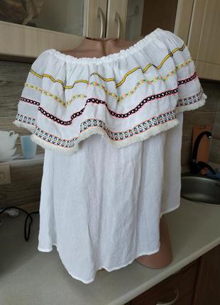 Белая блузка,блуза,вышиванка р.48-50 вискоза