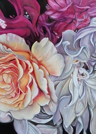 Інтер'єрна картина з трояндою і георгином олією на полотні