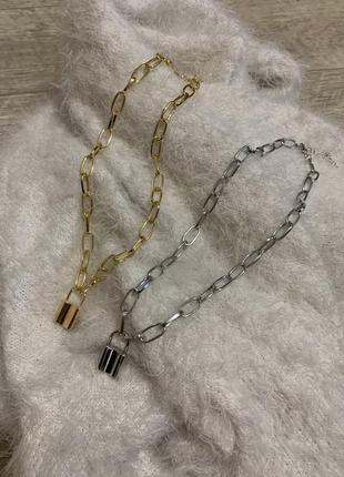 Цепь золотая цепочка с замочком замок бижутерия тренд