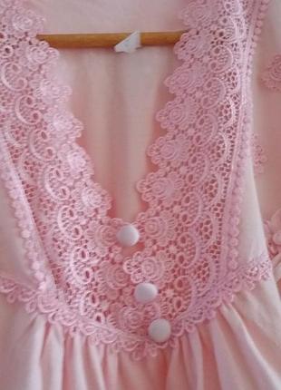 Коттоновая розовая персиковая ночная рубашка  с шитьем размер l/48 xl/50 ххl/52. турция.2 фото