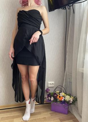 Платье короткое с юбкой шифон чёрное выпускное1 фото