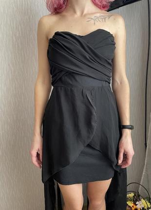 Платье короткое с юбкой шифон чёрное выпускное3 фото