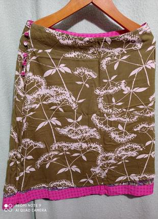 Хс. двусторонняя вискозная оригинальная красивая юбка с птицами  розовый хаки вискоза индия4 фото
