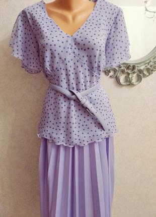 Батал! чарівна вінтажна блузка топ лавандова в горошок!!! вінтаж!