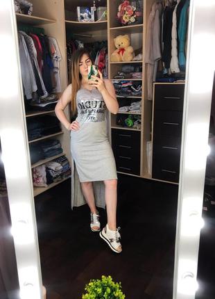 Сукня - майка приталене сіре плаття туніка