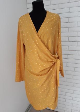 Гарне плаття на запах жовте з білим горохом 14 хл