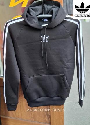 Худі adidas тепла кофта з капюшоном толстовка на флісі унісекс оверсайз