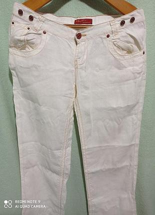 Т11. льняные белые штаны dlf лён льон лён льяные льняные стильные винтажные фирменные