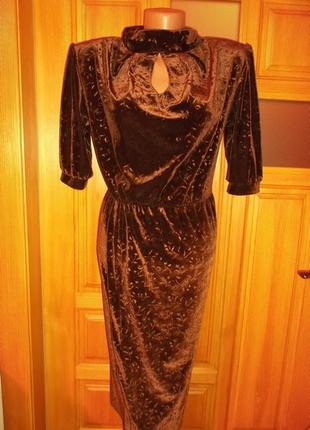 Сукня велюр класика спідниця запах коричневе р. m1 фото
