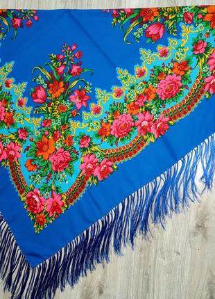 Павлопосадский платок 140*140, українська національна хустка, голубой, в расцветках