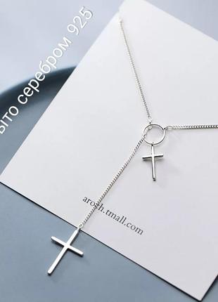 Посріблена ланцюжок кулон хрестик кольє покриття срібло 925 ланцюг хрест підвіска
