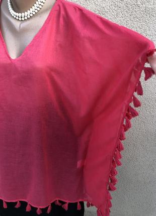 Червона блуза,туніка реглан з помпонами,річна,пляжна,разлетайка9 фото