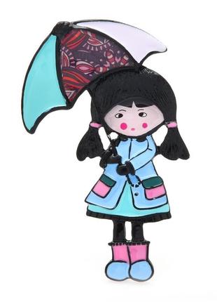 Брошь женская с эмалью девочка с зонтом разноцветная brbf111642