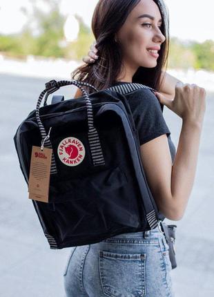 Рюкзак fjallraven kanken black черный с полосатыми ручками купить фьялравен канкен1 фото