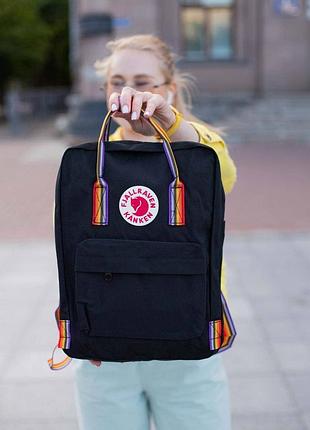 Рюкзак fjallraven kanken rainbow black купить фьялравен канкен черный с радужными ручками