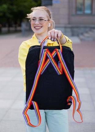 Рюкзак fjallraven kanken rainbow black купить фьялравен канкен черный с радужными ручками3 фото