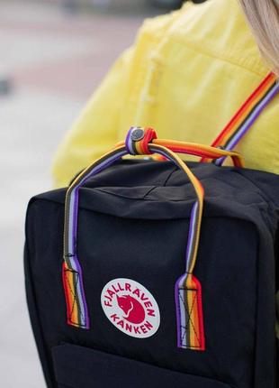 Рюкзак fjallraven kanken rainbow black купить фьялравен канкен черный с радужными ручками4 фото