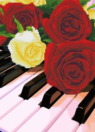 Алмазная картина раскраска мозаика розы на рояле1 фото