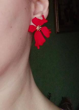 Сережки червоні квітка красные цветочек серьги